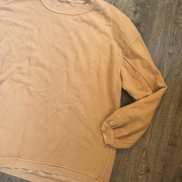 Aerie Pleated Sleeve Crew Sweatshirt- Caramel - Picture 3 of 4